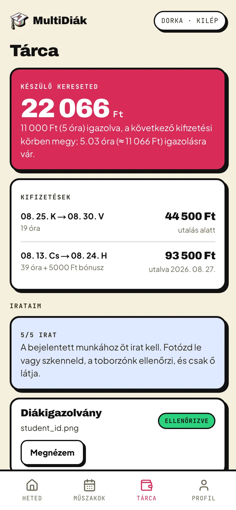 A tárca: készülő kereset és kifizetési körök