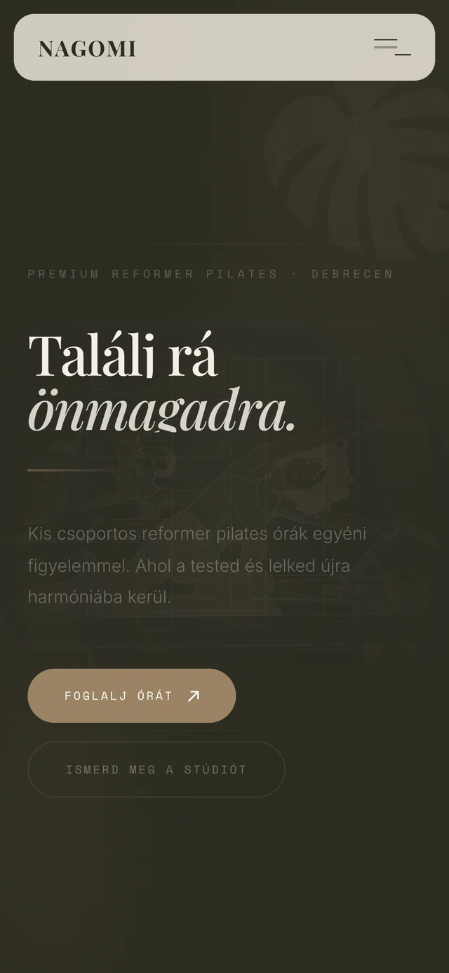 A Nagomi Pilates oldal mobil nézetben