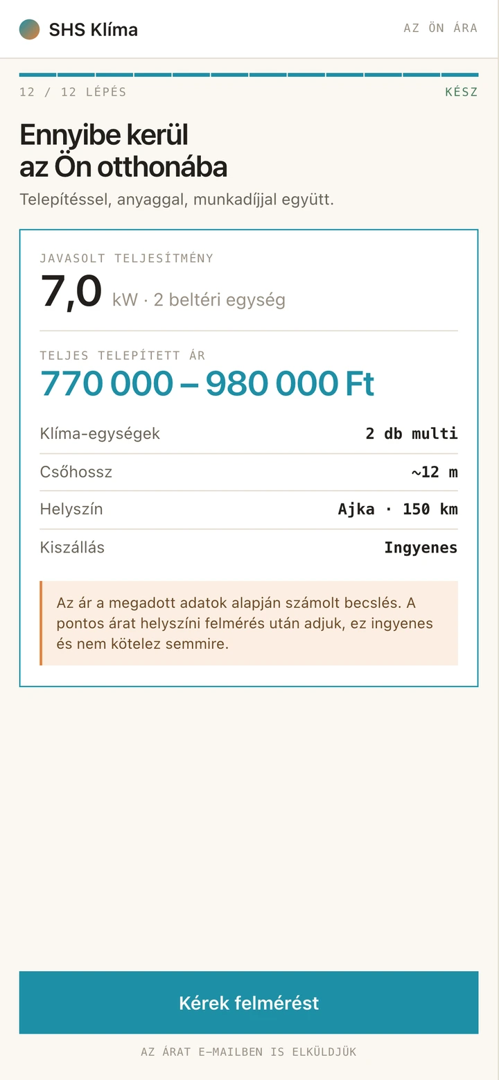 A kiszámolt teljesítmény és a teljes telepített ár